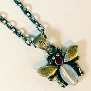Bumble bee with crystals antique silver necklace